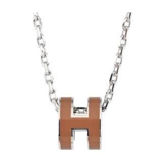 【Hermes 愛馬仕】Mini Pop 經典H立體橢圓簍空項鍊(A9駝金/銀)