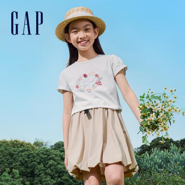【GAP】女童裝 Logo印花圓領短袖T恤-白色(465959)