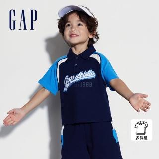 【GAP】男幼童裝 Logo印花翻領短袖短褲家居套裝-海軍藍(465417)