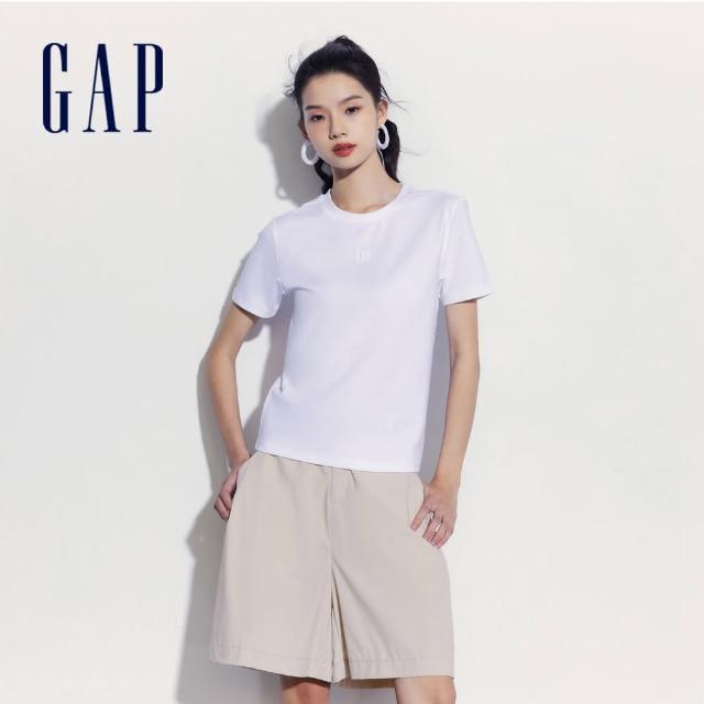 【GAP】女裝 Logo羅紋圓領短袖T恤-白色(476750)