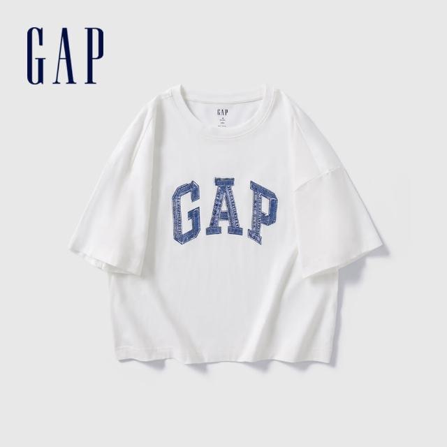 【GAP】女裝 Logo純棉短版圓領短袖T恤 親膚系列-白色(496354)