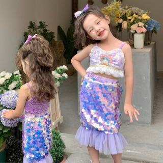 【橘魔法】紫色美人魚貝殼套裝(裙子 半身裙 小背心 魚尾巴 人魚公主 角色扮演 拍照 攝影 女童 兒童 童裝)