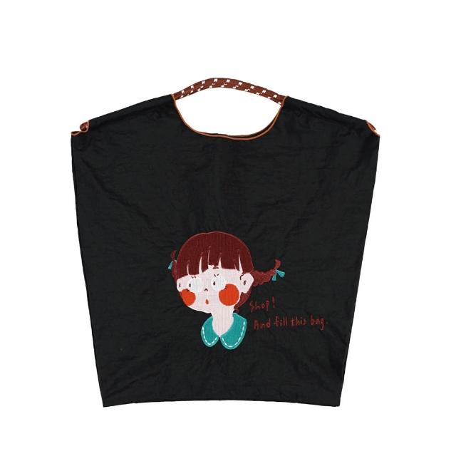 【La Felino 羅絲美】雙辮姑娘剌繡環保購物袋(G4024-M號)