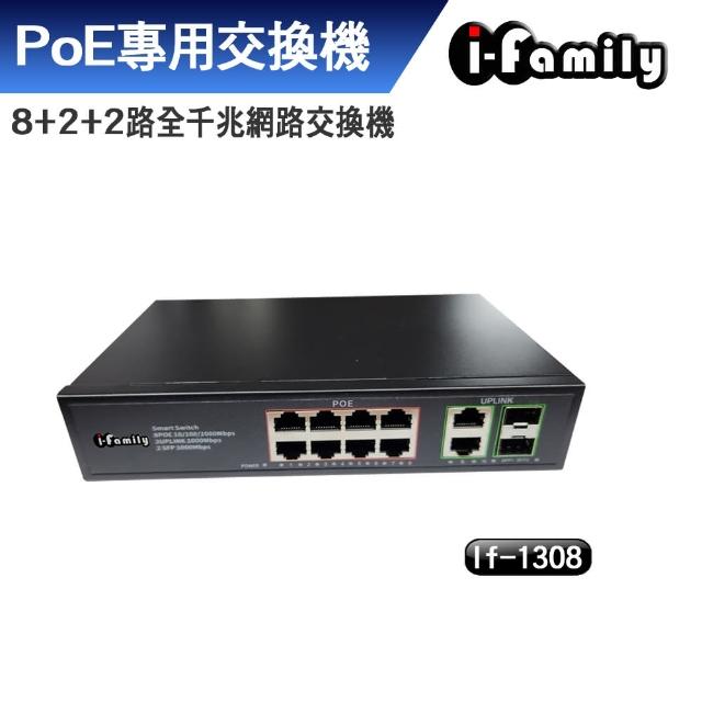【I-Family】IF-1308 8+2+2埠 全千兆 PoE供電 超高速乙太網路供電交換器