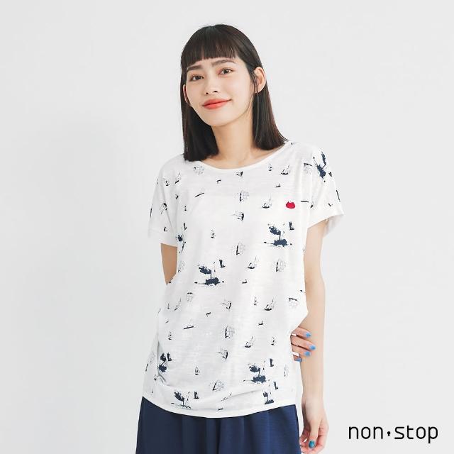 【non-stop】海洋風連袖抓摺T恤-1色