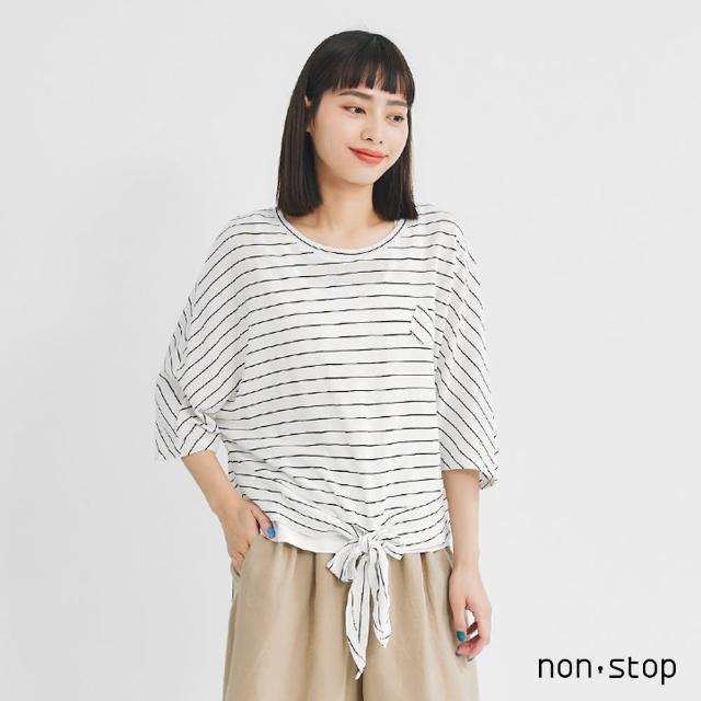 【non-stop】休閒條紋寬版綁帶T恤-1色