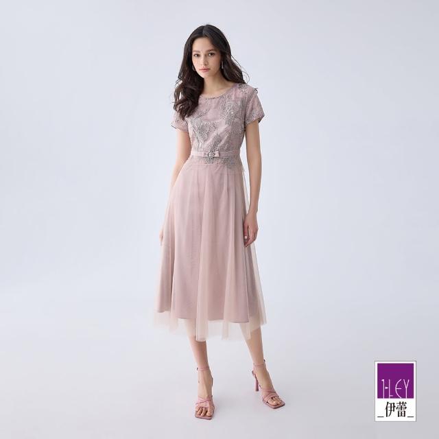 【ILEY 伊蕾】精緻印花刺繡網紗洋裝(淺紫色；M-XL；1242077146)