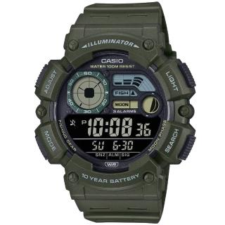 【CASIO 卡西歐】卡西歐十年電力運動電子膠帶錶-綠色(WS-1500H-3B)