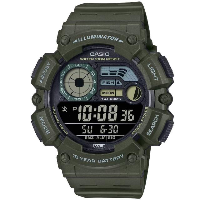 【CASIO 卡西歐】卡西歐十年電力運動電子膠帶錶-綠色(WS-1500H-3B)