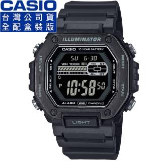【CASIO 卡西歐】卡西歐十年電力運動電子膠帶錶-黑色(MWD-110HB-1B 全配盒裝版)