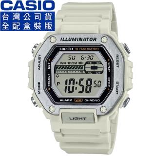 【CASIO 卡西歐】卡西歐十年電力運動電子膠帶錶-灰白色(MWD-110H-8A 全配盒裝版)