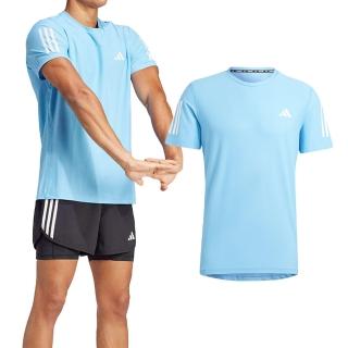 【adidas 愛迪達】OWN THE RUN 男款 水藍色 運動 上衣 專業訓練 吸濕排汗 上衣 短袖 IN1513