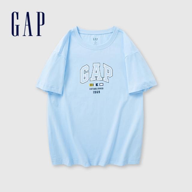 【GAP】女裝 Logo純棉印花圓領短袖T恤 親膚系列-藍色(465249)