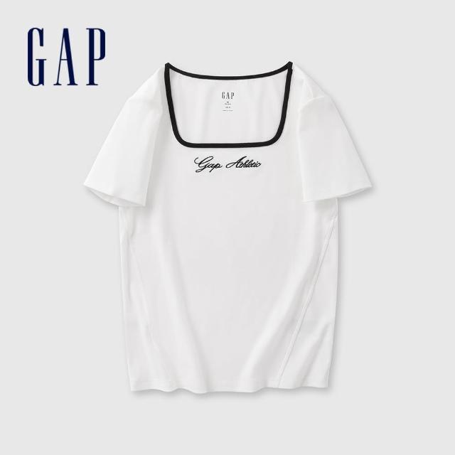 【GAP】女裝 Logo印花羅紋方領短袖T恤 女友T系列-白色(465251)