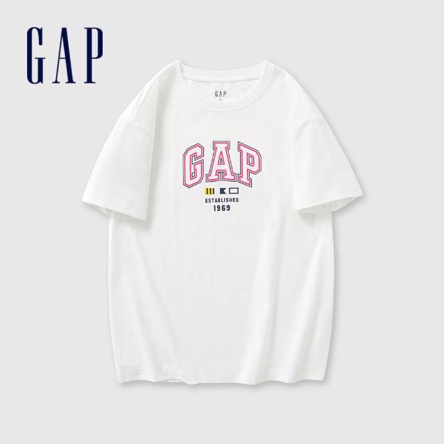 【GAP】女裝 Logo純棉印花圓領短袖T恤 親膚系列-白色(465249)