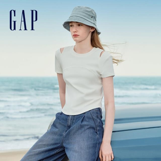 【GAP】女裝 Logo圓領短袖T恤-白色(465325)