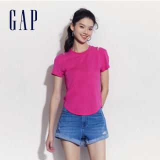 【GAP】女裝 Logo圓領短袖T恤-玫紅色(465325)
