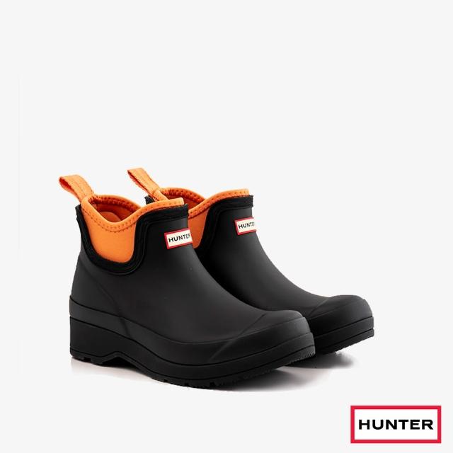 HUNTER】女鞋-PLAY潛水布拼接切爾西踝靴(黑色/陽光橘) - momo購物網 