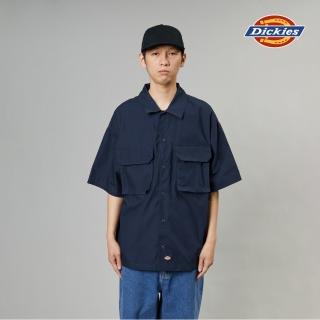 【Dickies】男款深海軍藍純棉胸前大口袋設計寬鬆工裝短袖襯衫｜DK012972DNX