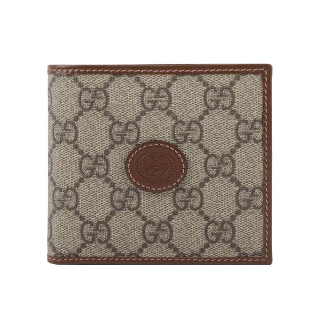 【GUCCI 古馳】Interlocking G Logo 對開零錢袋短夾(棕色)