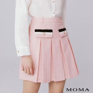 【MOMA】石英粉撞色小香風褶裙(粉色)
