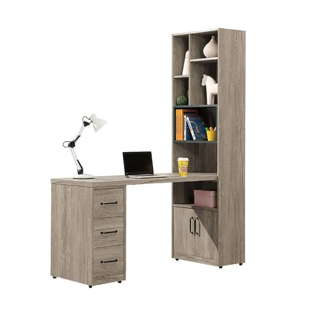 【BODEN】凱德5尺L型書櫃+工作書桌組合(A款-2尺二門書櫃+5尺三抽書桌)
