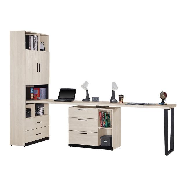 【BODEN】曼珊9尺多功能伸縮書櫃+雙人書桌/書櫃型工作桌組合(D款)