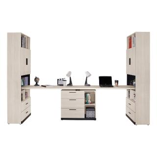 【BODEN】曼珊10尺多功能伸縮書櫃+雙人書桌/書櫃型工作桌組合(F款)