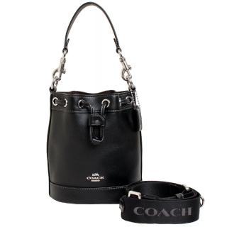 【COACH】專櫃款DEMPSEY高質感皮革束帶mini水桶包(黑)