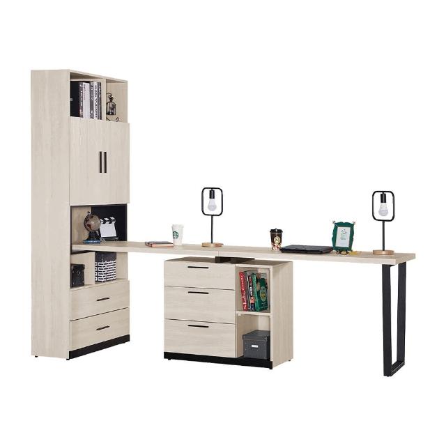 【BODEN】曼珊8尺多功能伸縮書櫃+雙人書桌/書櫃型工作桌組合(B款)