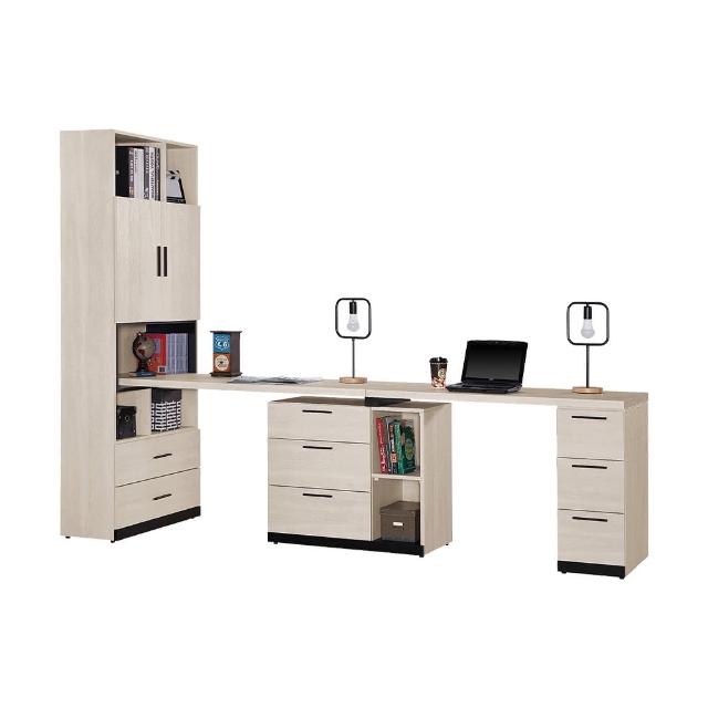 【BODEN】曼珊9尺多功能伸縮書櫃+雙人書桌/書櫃型工作桌組合(C款)