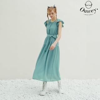 【OUWEY 歐薇】浪漫優雅背心荷葉袖連身洋裝(綠色；S-L；3242397034)