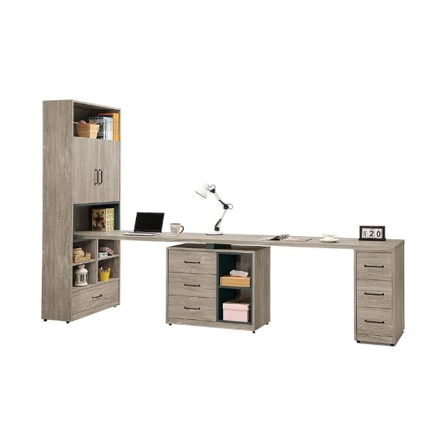 【BODEN】凱德10尺工業風多功能伸縮書櫃+雙人書桌/書櫃型工作桌組合(E款)