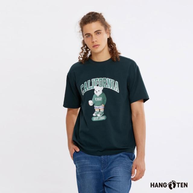 【Hang Ten】男裝-韓國同步款-經典加州熊印花短袖T恤(綠)