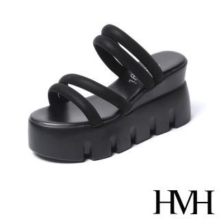【HMH】坡跟拖鞋 厚底拖鞋 寬版拖鞋/兩穿法設計寬版線條坡跟厚底涼拖鞋(黑)