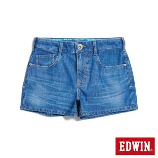 【EDWIN】女裝 迦績JERSEYS 超特彈力丹寧短褲(拔洗藍)