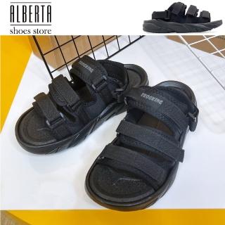 【Alberta】男鞋39-45 MIT 台灣製 跟4.8cm 可調式魔鬼氈輕便涼鞋黑色 厚底休閒涼拖鞋