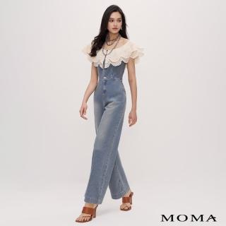 【MOMA】甜美荷葉領連身牛仔褲(淺藍色)