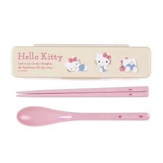 【SANRIO 三麗鷗】抗菌環保餐具兩件組 筷子湯匙 附收納盒 Hello Kitty 凱蒂貓(餐具雜貨)