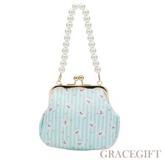 【Grace Gift】PAUL & JOE聯名-貓咪滿版印花珍珠鍊口金包(淺綠)