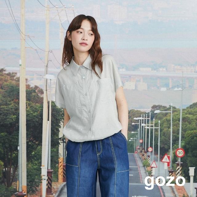【gozo】gozo涼涼天絲麻抽繩連袖襯衫(兩色)