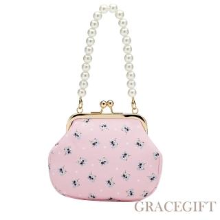 【Grace Gift】PAUL & JOE聯名-貓咪滿版印花珍珠鍊口金包(粉)