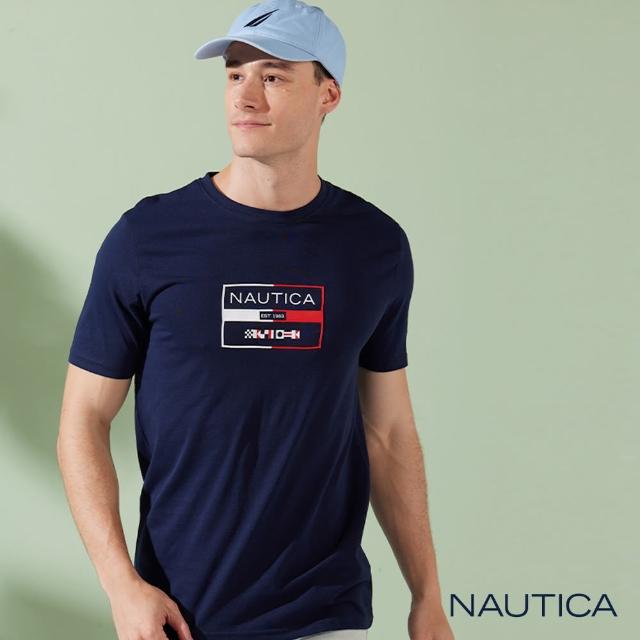 【NAUTICA】男裝 簡約品牌LOGO旗語圖騰短袖T恤(深藍)