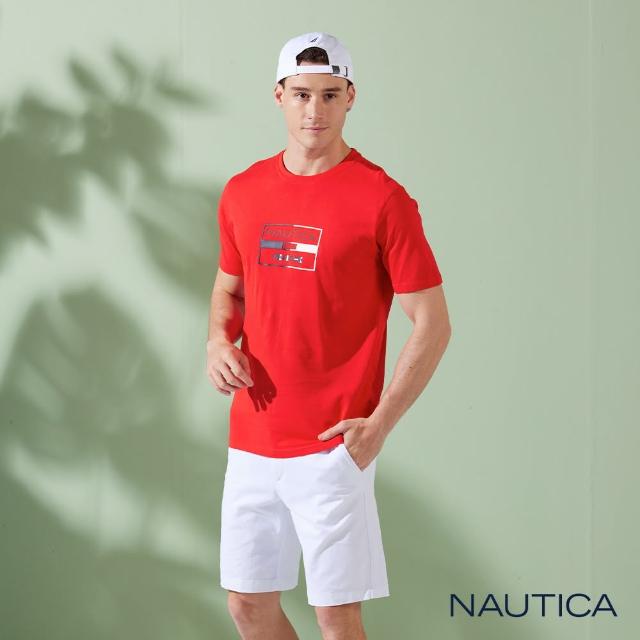 【NAUTICA】男裝 簡約品牌LOGO旗語圖騰短袖T恤(紅色)