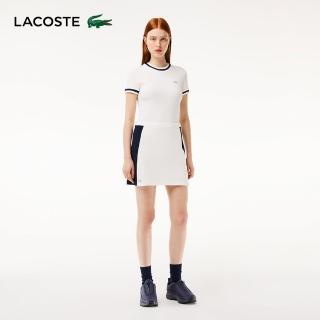 【LACOSTE】女裝-法國製 雙面網眼布撞色短裙(白/海軍藍配色)