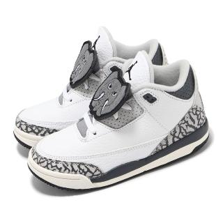 【NIKE 耐吉】童鞋 Air Jordan 3 Retro TD 小童 白 黑 爆裂紋 3代 親子鞋 大象(FB4415-100)
