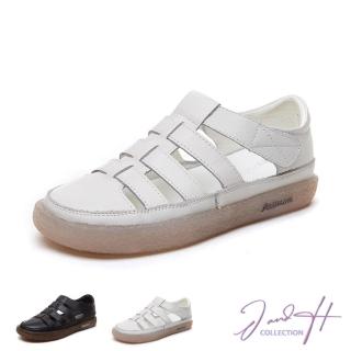 【J&H collection】日常休閒風格牛皮包頭羅馬平底涼鞋(現+預 白色／黑色)