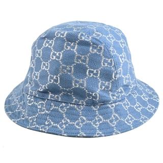 【GUCCI 古馳】經典雙G LOGO緹花混紡羊毛個性遮陽帽漁夫帽(淺藍)