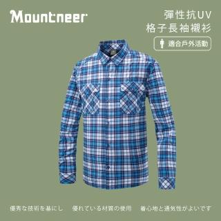 【Mountneer 山林】男彈性抗UV格子長袖襯衫-深藍-31B05-88(襯衫/男裝/上衣/休閒上衣)
