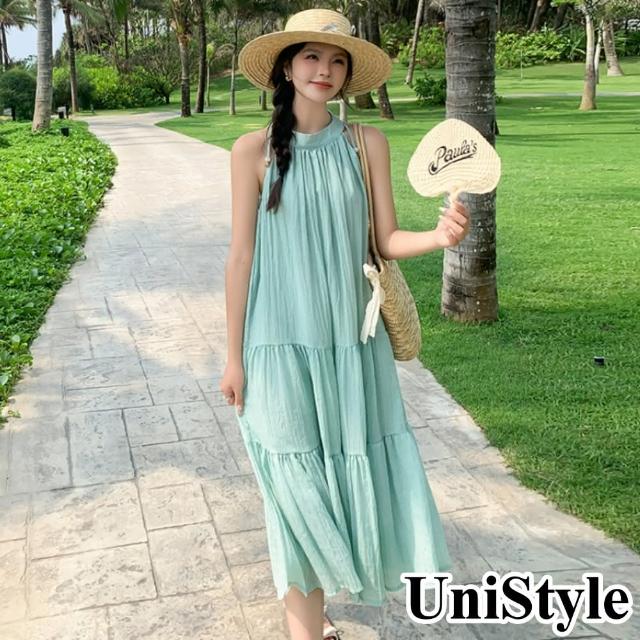 【UniStyle】無袖掛脖洋裝 韓系慵懶度假風 女 ZMC177-D53(湖藍)